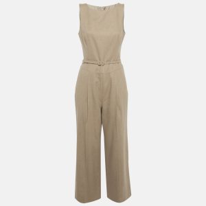 Oscar de la Renta Brown Camel Wool Belted Sleeveless Jumpsuit M, Suits - Luxury Closet catalog