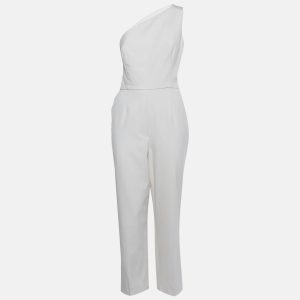 Oscar de la Renta White Tulle Trim Wool One Shoulder Jumpsuit L, Suits - Luxury Closet catalog