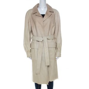 Oscar de la Renta Beige Perforated Python Embossed Leather Belted Coat L, Coats & Jackets - Luxury Closet catalog