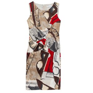 Oscar de la Renta Brown Musical Printed Cotton Sleeveless Sheath Dress S, Dresses - Luxury Closet catalog