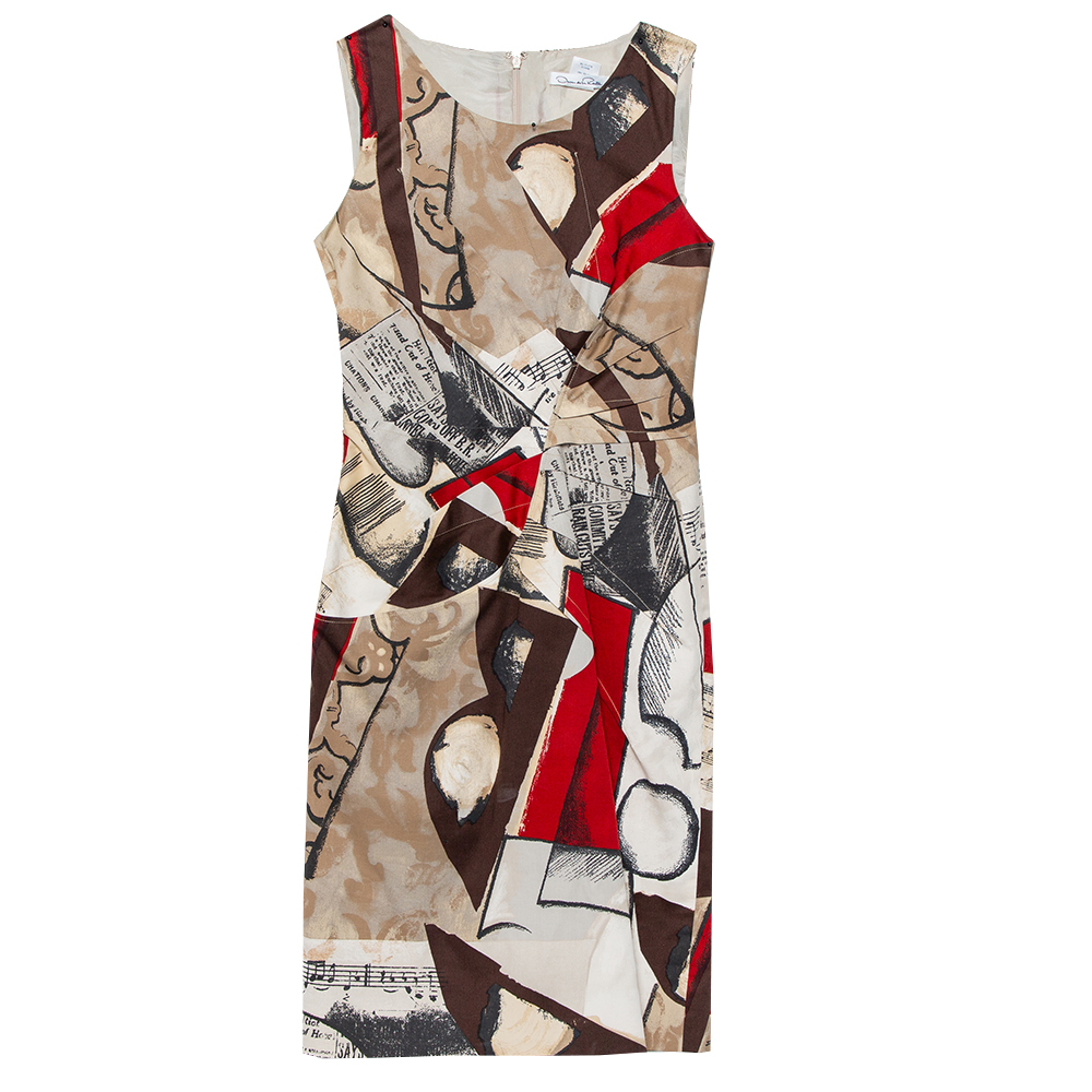 Oscar de la Renta Brown Musical Printed Cotton Sleeveless Sheath Dress S, Dresses - Luxury Closet catalog