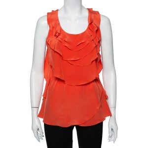 Oscar de la Renta Orange Ruffled Silk Sleeveless Top S, Shirts & Tops - Luxury Closet catalog