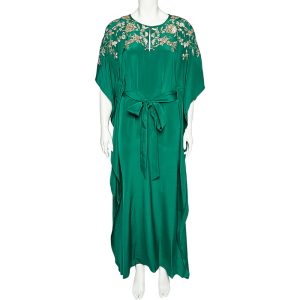 Oscar de la Renta Green Silk Embellished Belted Kaftan Dress M, Dresses - Luxury Closet catalog