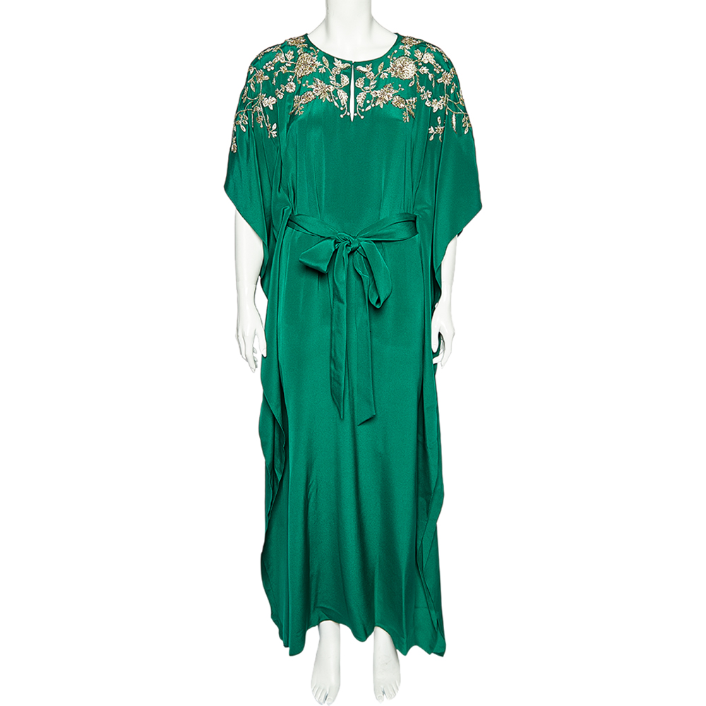 Oscar de la Renta Green Silk Embellished Belted Kaftan Dress M, Dresses - Luxury Closet catalog