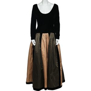 Oscar de la Renta Colorblock Silk & Velvet Long Sleeve Evening Gown L, Dresses - Luxury Closet catalog