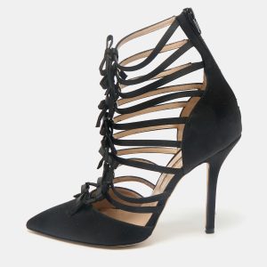 Oscar de la Renta Black Satin  Strappy  Pumps Size 38, Pumps - Luxury Closet catalog