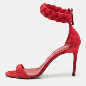 Oscar de la Renta Red Suede Braided Ankle Strap Sandals Size 41, Sandals - Luxury Closet catalog