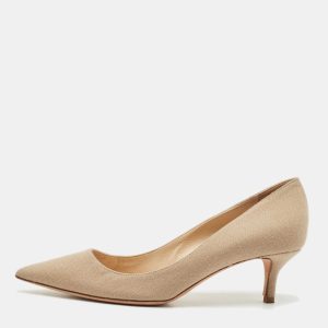 Oscar de la Renta Beige Canvas Pointed Toe Pumps Size 40, Pumps - Luxury Closet catalog