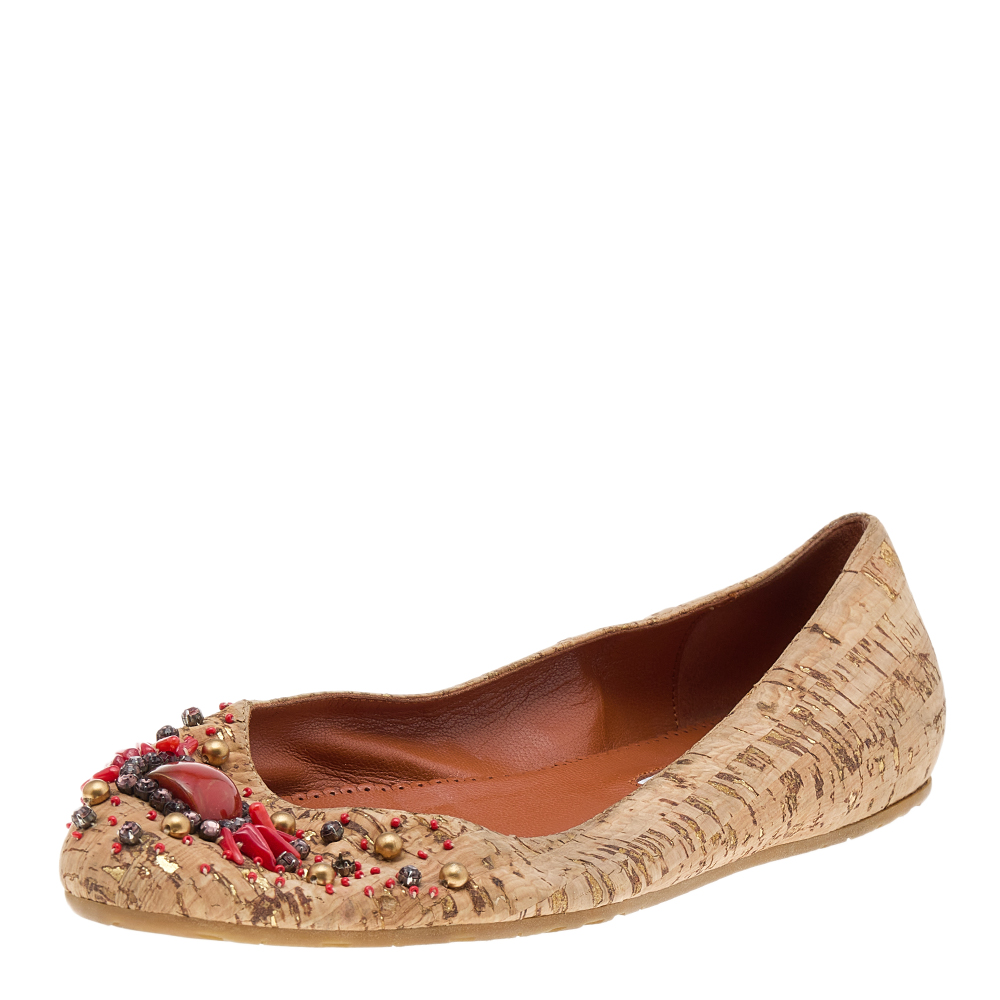 Oscar de la Renta Beige Leather Embellished Flats Size 37.5, Flats - Luxury Closet catalog