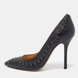 Oscar de la Renta Black Leather Pointed Toe Pumps Size 38, Pumps - Luxury Closet catalog