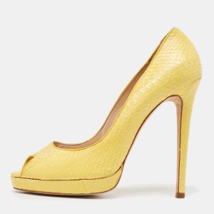 Oscar de la Renta Yellow Python Leather Peep Toe Platform Pumps Size 40.5, Pumps - Luxury Closet catalog