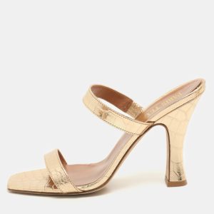 Paris Texas Gold Croc Embossed Leather Slide Sandals Size 36.5, Sandals - Luxury Closet catalog