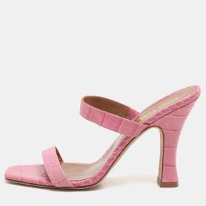 Paris Texas Pink Croc Embossed Leather Sandals Size 37, Sandals - Luxury Closet catalog