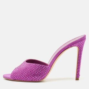 Paris Texas Pink Suede Crystal Embellished Slide Sandals Size 37.5, Sandals - Luxury Closet catalog