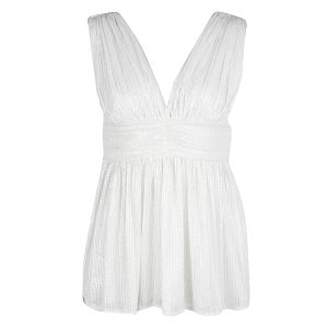 Paul and Joe White Sequin Embellished Ruched Sleeveless Top S, Shirts & Tops - Luxury Closet catalog