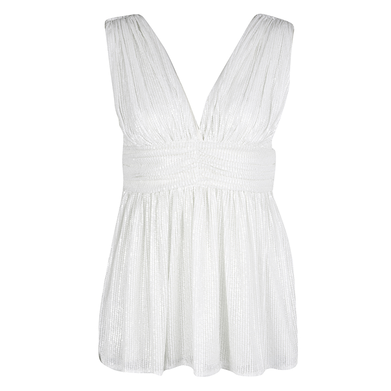 Paul and Joe White Sequin Embellished Ruched Sleeveless Top S, Shirts & Tops - Luxury Closet catalog