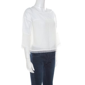 Paul and Joe White Cotton Mesh Panel Detail Cropped Top S, Shirts & Tops - Luxury Closet catalog
