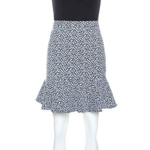Paul and Joe Navy and White Floral Knit Cotton Blend Ruffle Hem Skirt M, Skirts - Luxury Closet catalog
