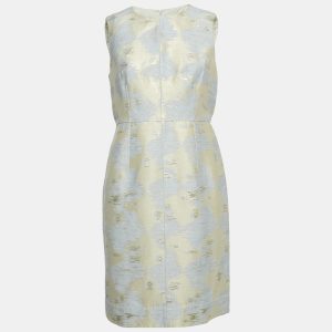 Paule Ka Cream/Blue Lurex Jacquard Sleeveless Short Dress L, Dresses - Luxury Closet catalog