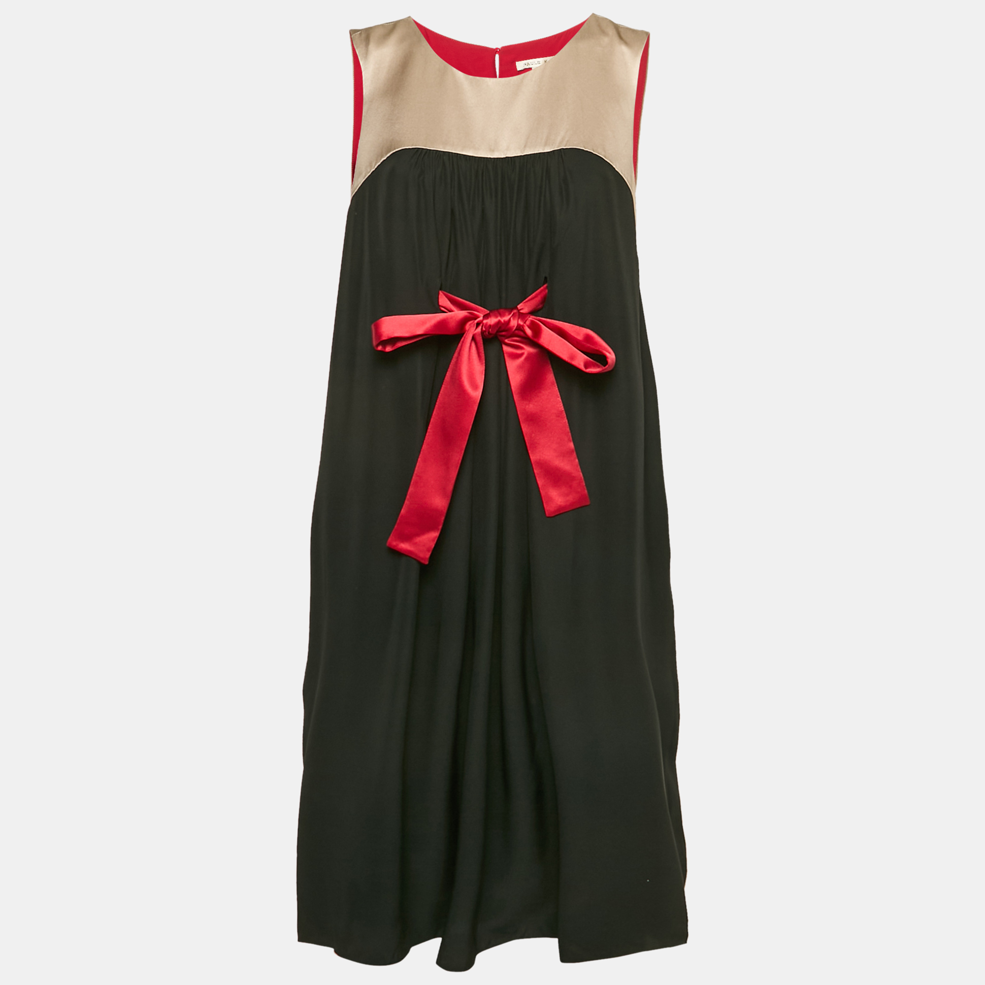 Paule Ka Black Gathered Silk Mini Sleeveless Shift Dress S, Dresses - Luxury Closet catalog
