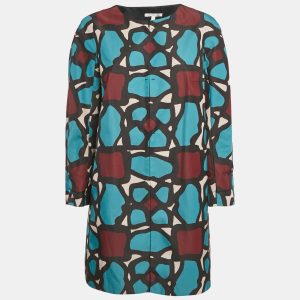 Paule Ka Blue Abstract Print Crepe Round Neck Coat L, Coats & Jackets - Luxury Closet catalog