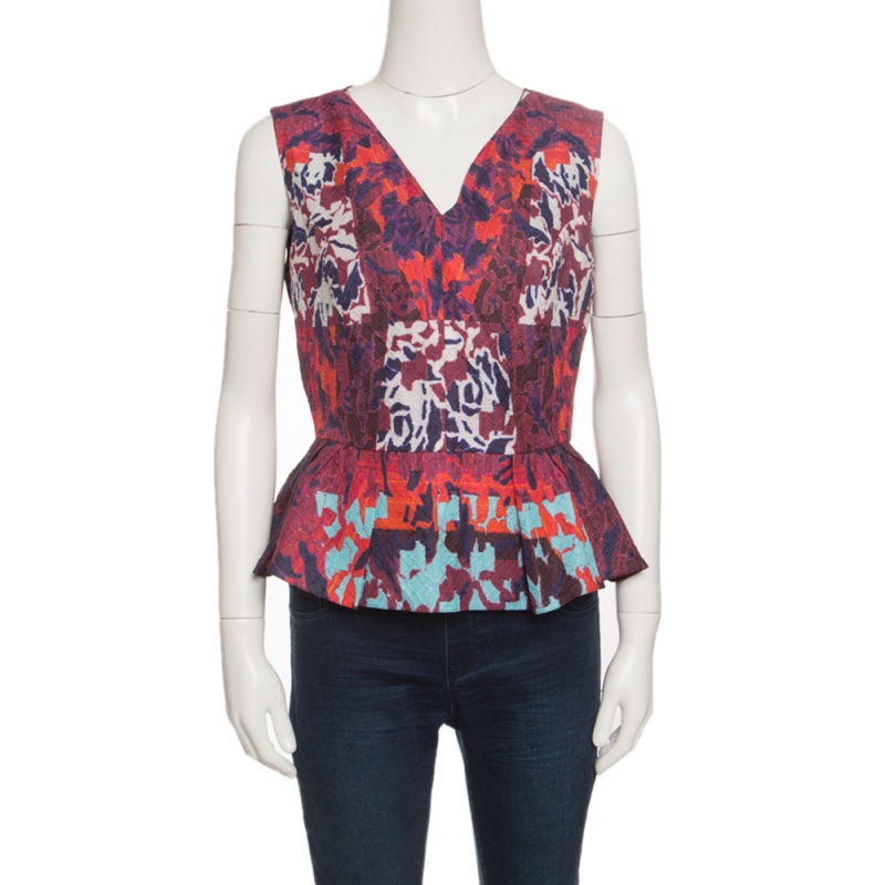 Peter Pilotto Multicolor Textured Water Orchid Print Cloque Peplum Top M, Shirts & Tops - Luxury Closet catalog