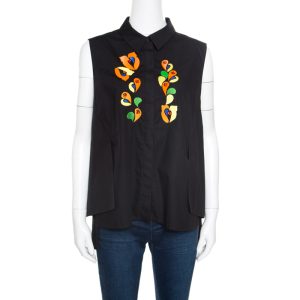 Peter Pilotto Black Embroidered Embellished Cotton Sleeveless Blouse L, Shirts & Tops - Luxury Closet catalog
