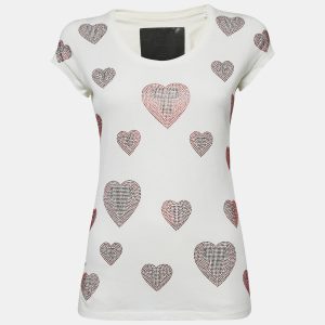 Philipp Plein Couture White Heart Embellished Cotton T-Shirt S, Shirts & Tops - Luxury Closet catalog