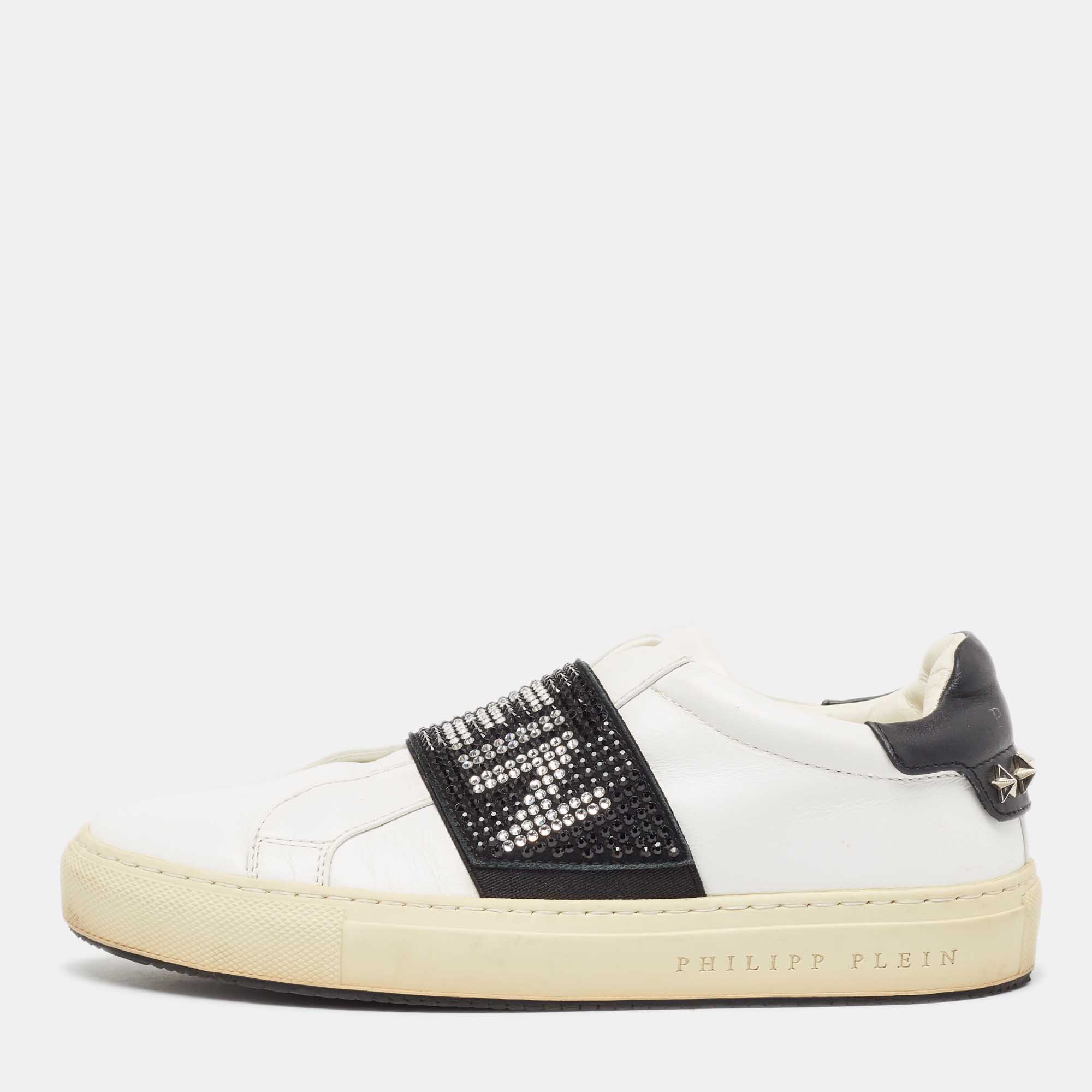 Philipp Plein White/Black Leather Crystal Embellished Sneakers Size 35, Athletic Shoes & Sneakers - Luxury Closet catalog