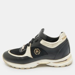 Philipp Plein Black/Gold Leather and Suede Low Top Sneakers Size 38, Athletic Shoes & Sneakers - Luxury Closet catalog