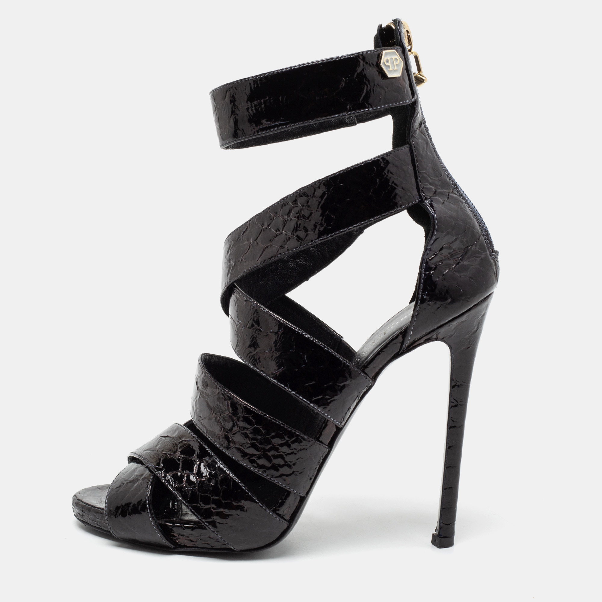 Philipp Plein Black Python Embossed Leather Strappy Sandals Size 38, Sandals - Luxury Closet catalog