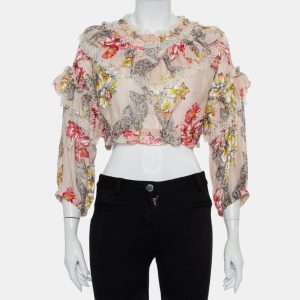 Philosophy Di Lorenzo Serafini Pink Floral Printed Cotton Ruffled Crop Top M, Shirts & Tops - Luxury Closet catalog