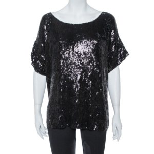 Pierre Balmain Black Sequin Embellished Oversized Knit Top M, Shirts & Tops - Luxury Closet catalog
