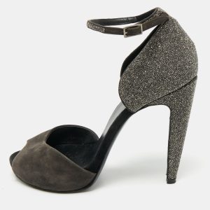 PIERRE HARDY Black Glitter and Suede Peep Toe Ankle Strap Sandals Size 39.5, Sandals - Luxury Closet catalog