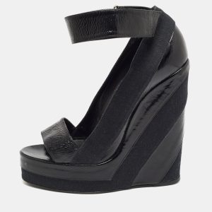 Pierre Hardy Black Leather and Canvas Ankle Strap Wedge Pumps Size 40, Pumps - Luxury Closet catalog