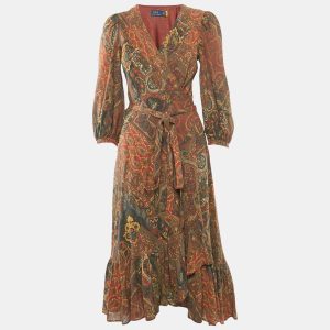 Polo Ralph Lauren Multicolor Printed Cotton Flounce Midi Wrap Dress M, Dresses - Luxury Closet catalog