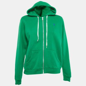 Polo Ralph Lauren Green Logo Embroidery Cotton Zip-Up Hooded Sweatshirt M, Sweaters & Cardigans - Luxury Closet catalog