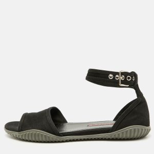 Prada Sport Black Fabric Ankle Strap Flat Sandals Size 38, Sandals - Luxury Closet catalog