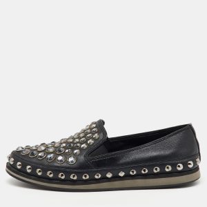 Prada Sport Black Leather Crystal Studded Slip On Loafers Size 37.5, Loafers & Slip-Ons - Luxury Closet catalog