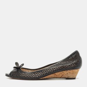 Prada Sport Black Patent Leather Peep Toe Cork Wedge Pumps Size 41, Pumps - Luxury Closet catalog