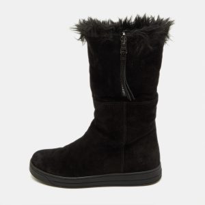 Prada Sport Black Suede and Faux Fur Trim Ankle Length Boots Size 38, Boots - Luxury Closet catalog