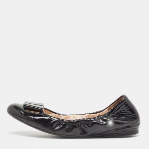 Prada Sport Black Patent Leather Bow Scrunch Ballet Flats Size 36.5, Flats - Luxury Closet catalog