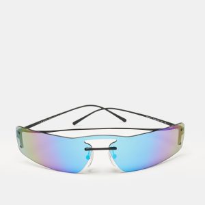 Prada Iridescent Blue/Black Tone SPR61V Rectangular Shield Sunglasses, Sunglasses - Luxury Closet catalog