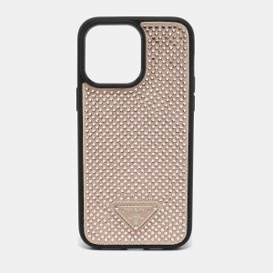 Prada Black/Beige Rubber Crystals Embellished iPhone 14 Pro Case, Mobile Phone Cases - Luxury Closet catalog