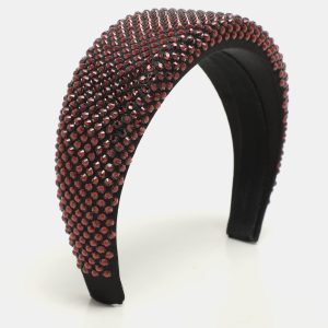 Prada Burgundy/Black Crystal Embellished Satin Headband, Apparel & Accessories - Luxury Closet catalog