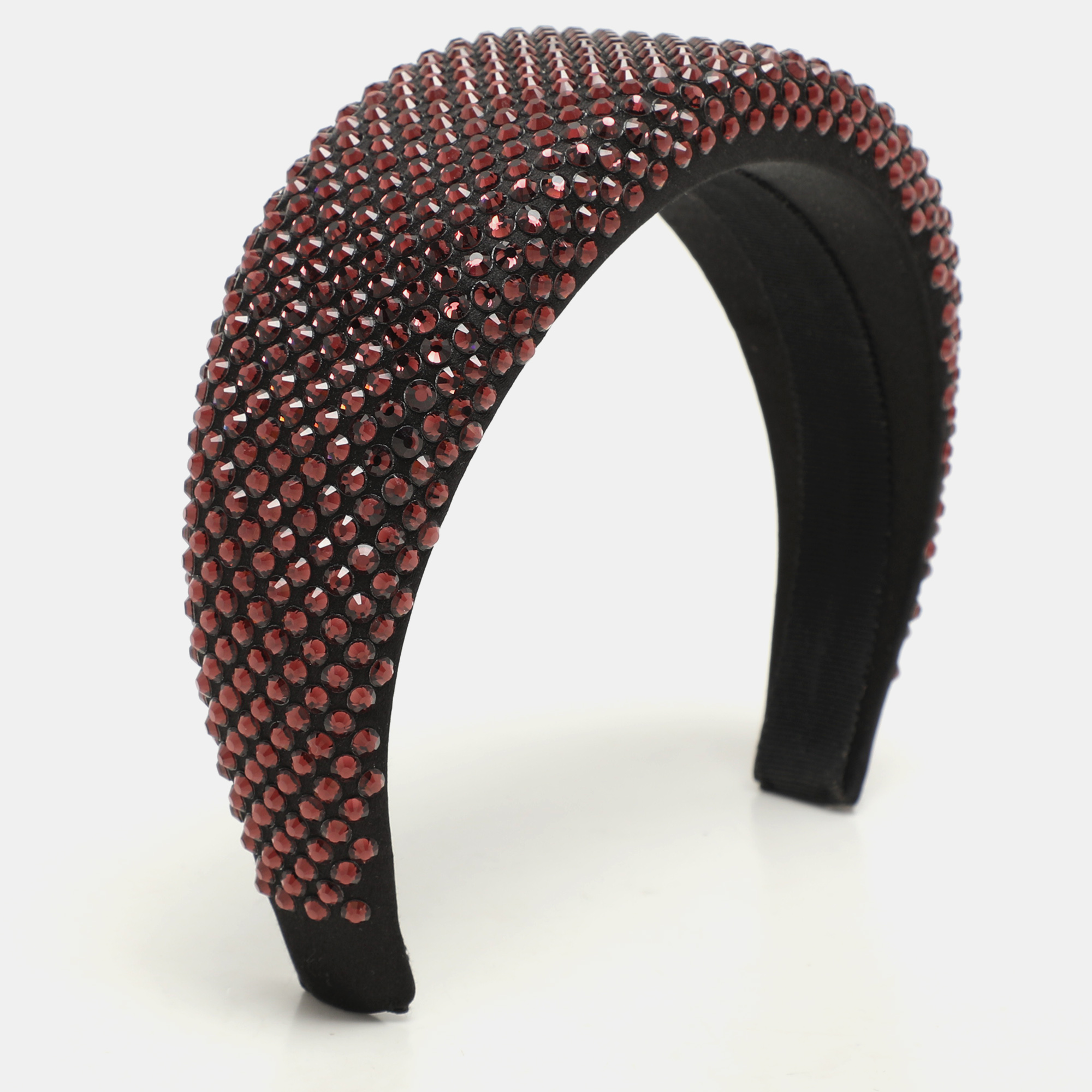 Prada Burgundy/Black Crystal Embellished Satin Headband, Apparel & Accessories - Luxury Closet catalog