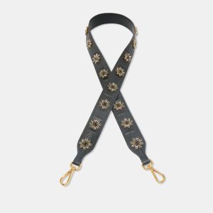 Prada Black Leather Floral Crystals Embellished Shoulder Bag Strap, Luggage Accessories - Luxury Closet catalog