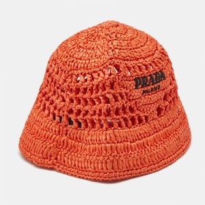 Prada Orange Logo Crochet Raffia Bucket Hat, Apparel & Accessories - Luxury Closet catalog