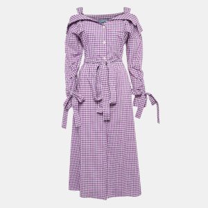 Prada Purple Gingham Cotton Bow Detail Belted Midi Dress M, Dresses - Luxury Closet catalog