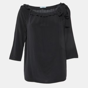 Prada Black Silk Ruffle Trim Blouse M, Shirts & Tops - Luxury Closet catalog